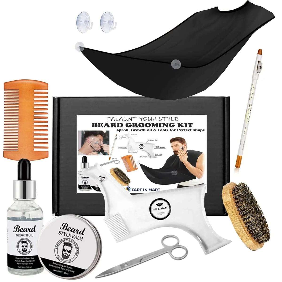 10 Pcs Beard Grooming & Trimming Gift Kit With Oil For Men