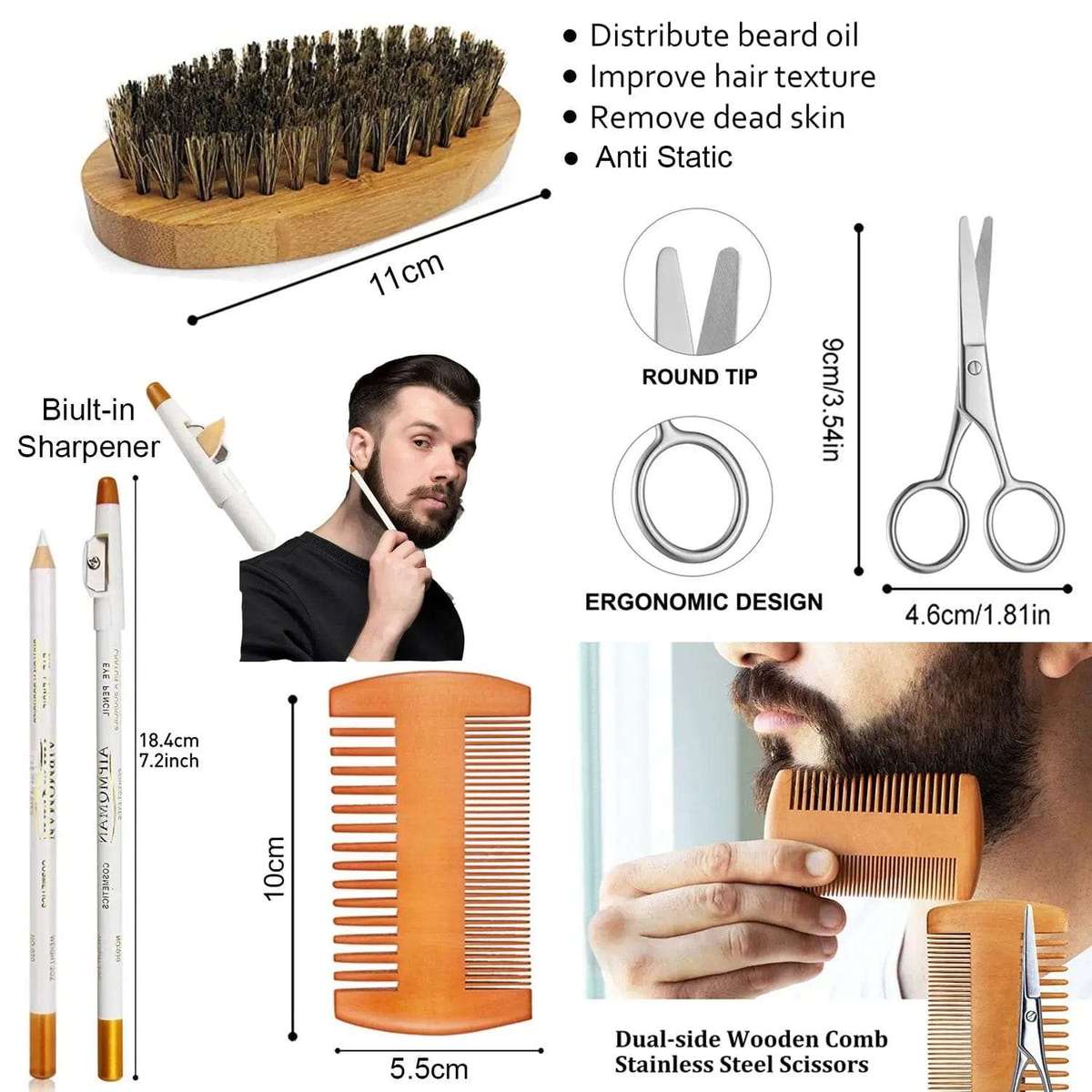 10 Pcs Beard Grooming & Trimming Gift Kit With Oil For Men