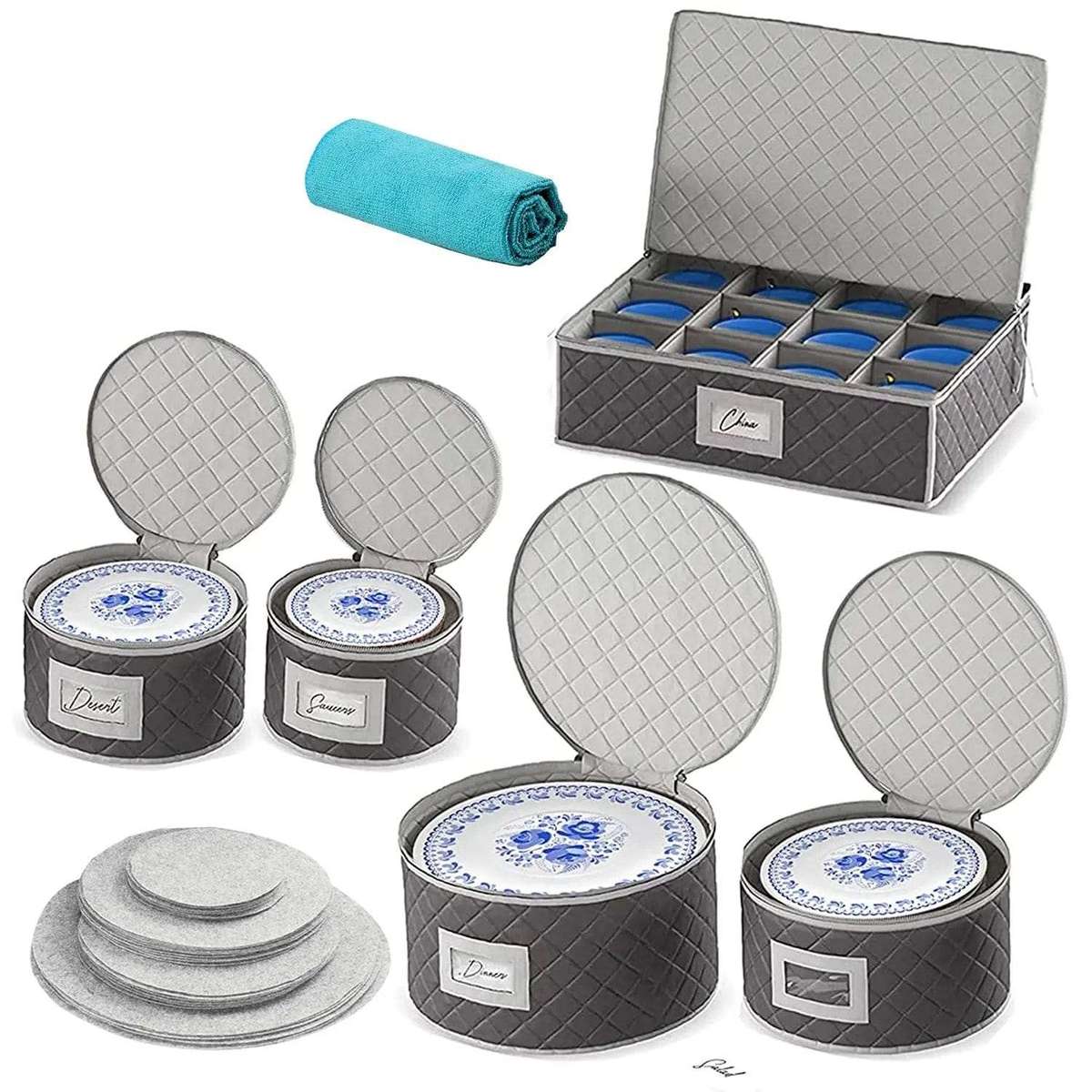 5 Pack Dinnerware Quilted Storage Boxes-For Moving Dishes Mugs Plates