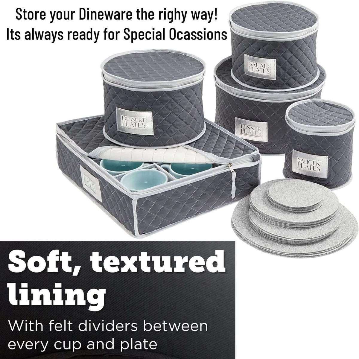 5 Pack Dinnerware Quilted Storage Boxes-For Moving Dishes Mugs Plates