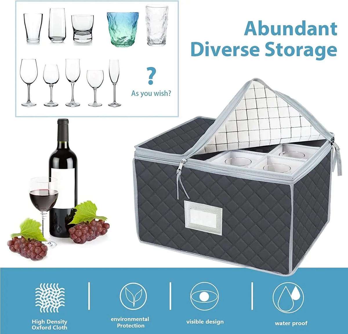Glassware Storage Organiser Quilted Moving Packing Boxes- Holds 12 Wine Glasses