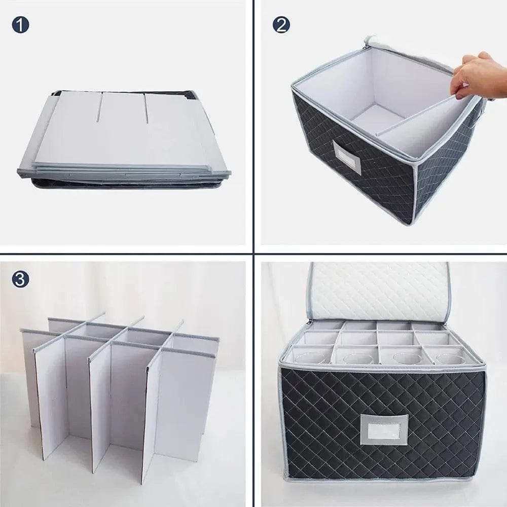 Glassware Storage Organiser Quilted Moving Packing Boxes- Holds 12 Wine Glasses