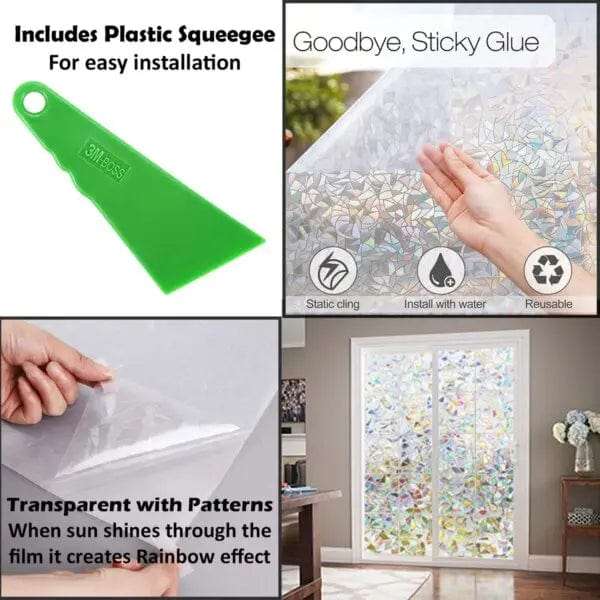 60x200cm Peel & Stick 3D Rainbow Window Film