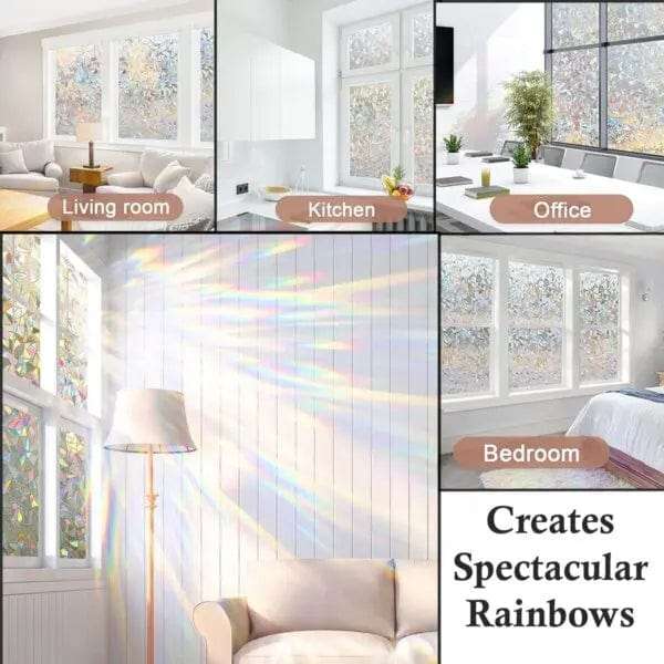 60x200cm Peel & Stick 3D Rainbow Window Film