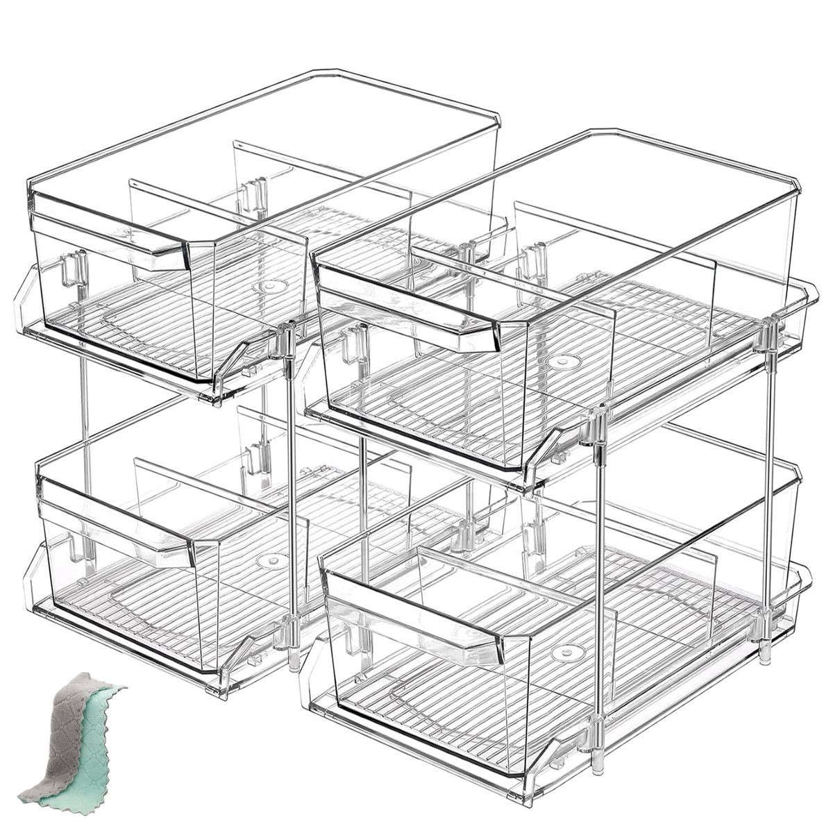 2-Pack Clear Under Sink Organizer | 2-Tier Pull-Out Storage |