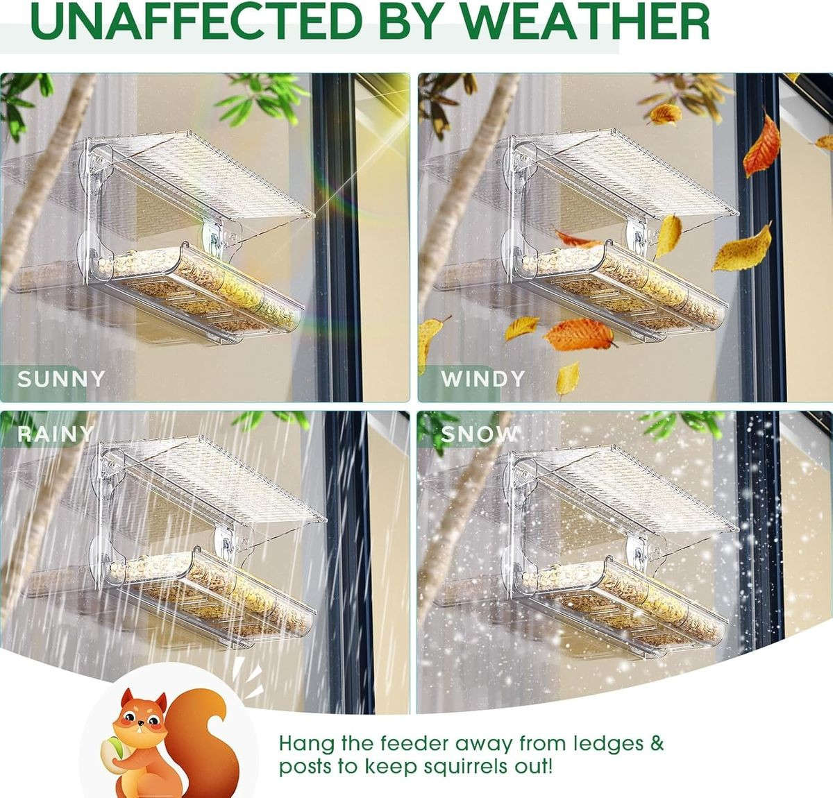 Clear Window Bird Feeder for Outside With Self Adhesive Hooks Garden Decor