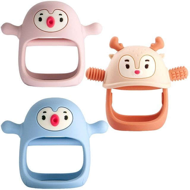 3 Pack Penguin & Deer Teether, Pacifier For Babies New Born Essentials Toy