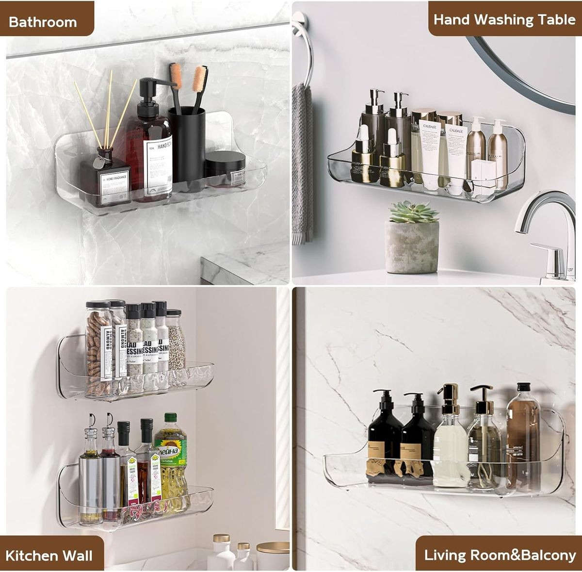 Large Clear Acrylic Shower Caddy No Drill Wall Mounted Adhesive Shelf