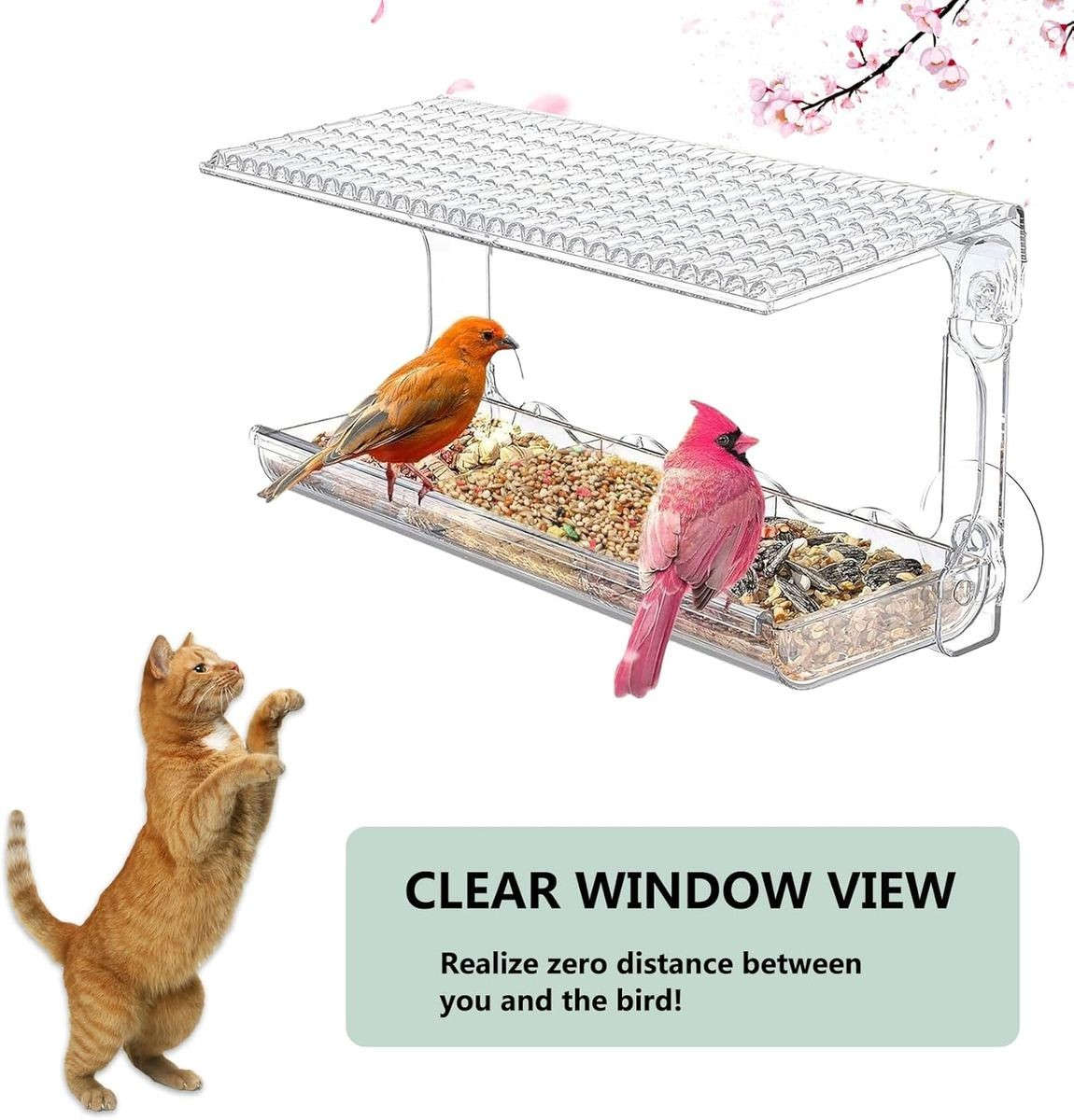 Clear Window Bird Feeder for Outside With Self Adhesive Hooks Garden Decor