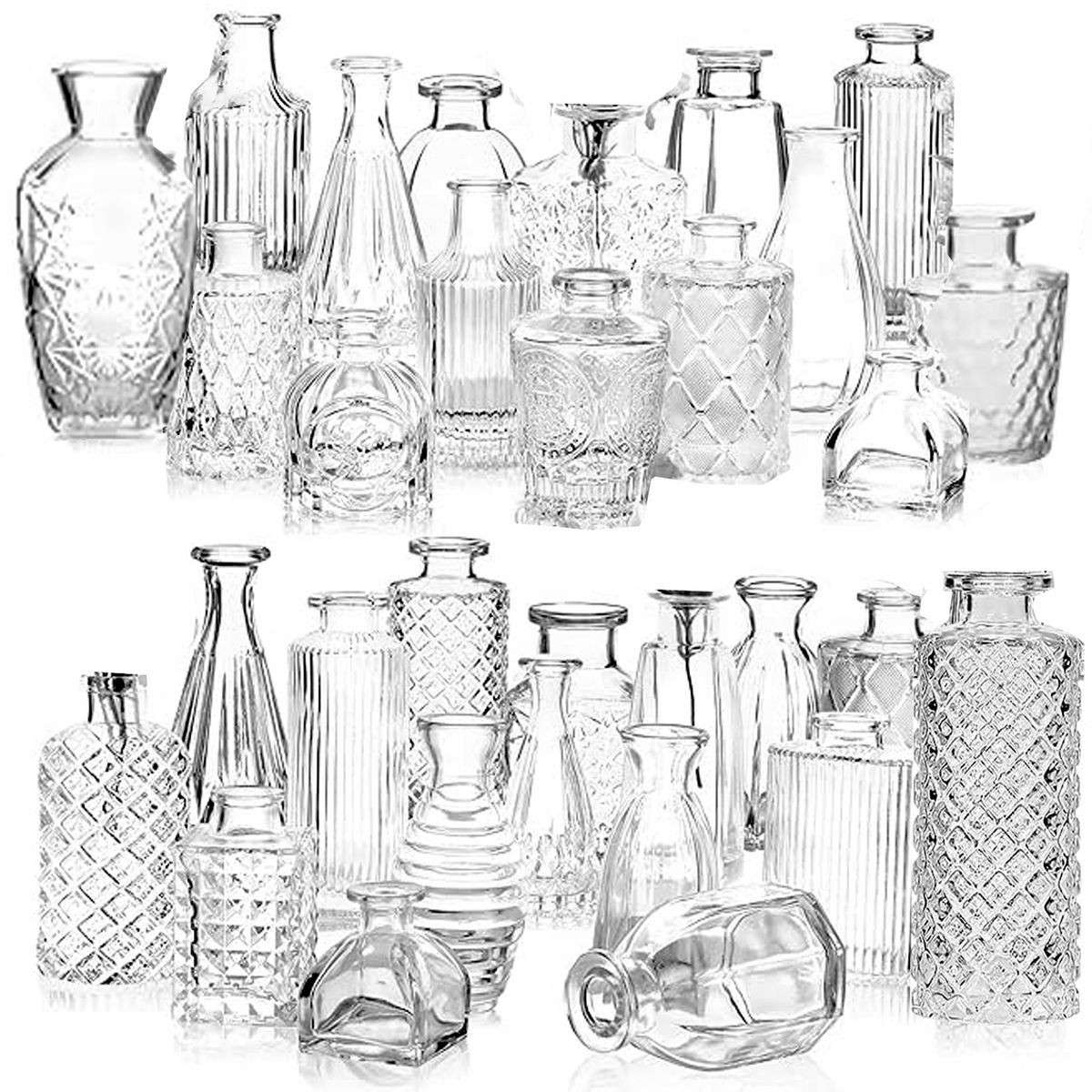 32 Pack Vintage Glass Bud Small Vase Set For Flower Home Wedding Decor
