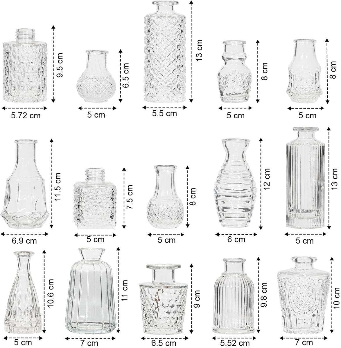 32 Pack Vintage Glass Bud Small Vase Set For Flower Home Wedding Decor