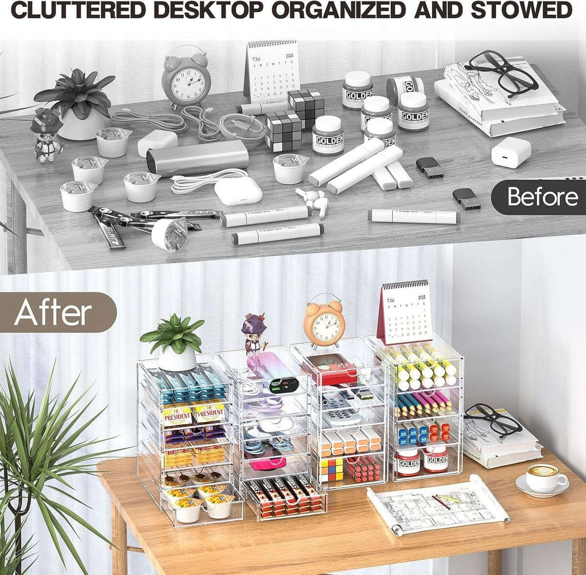 20 Drawer - 4 Sets Clear Makeup Organizers Multipurpose Stackable Storage