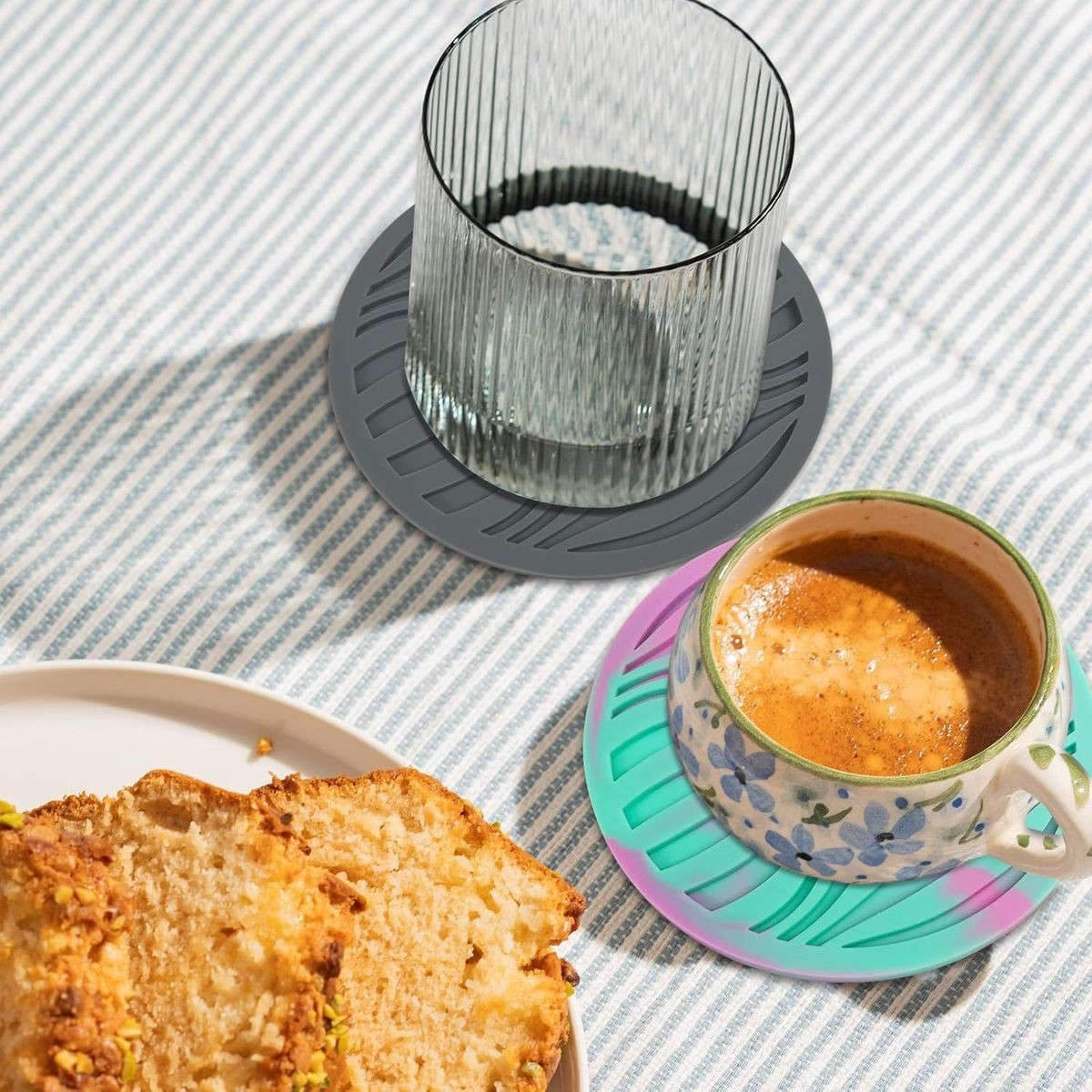 6 Pack Silicone Coasters Set With Holder For Drink Cup Barware - Grey