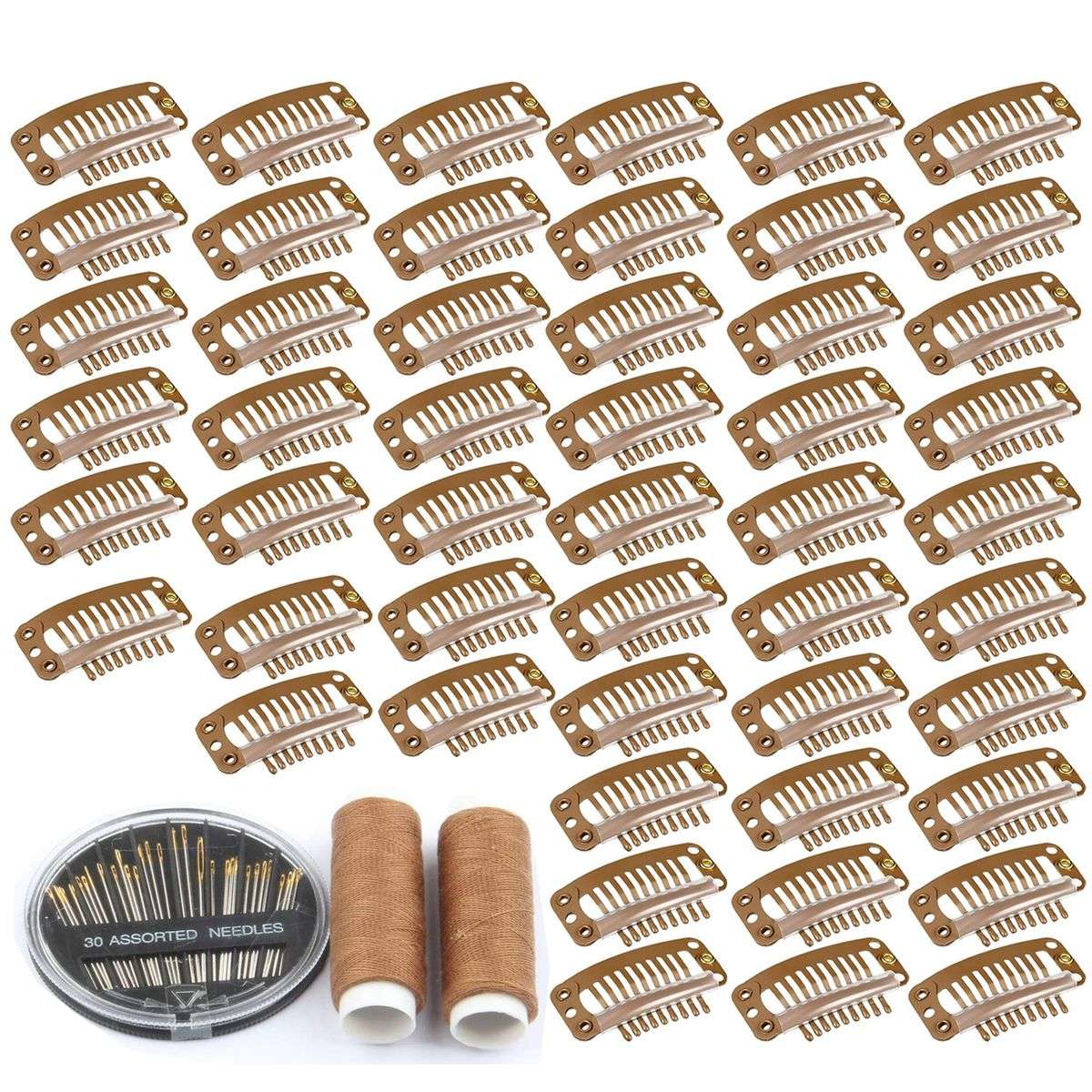 50 Pack Hair Extension Wig Clips 9 Teeth Metal Steel Clipper