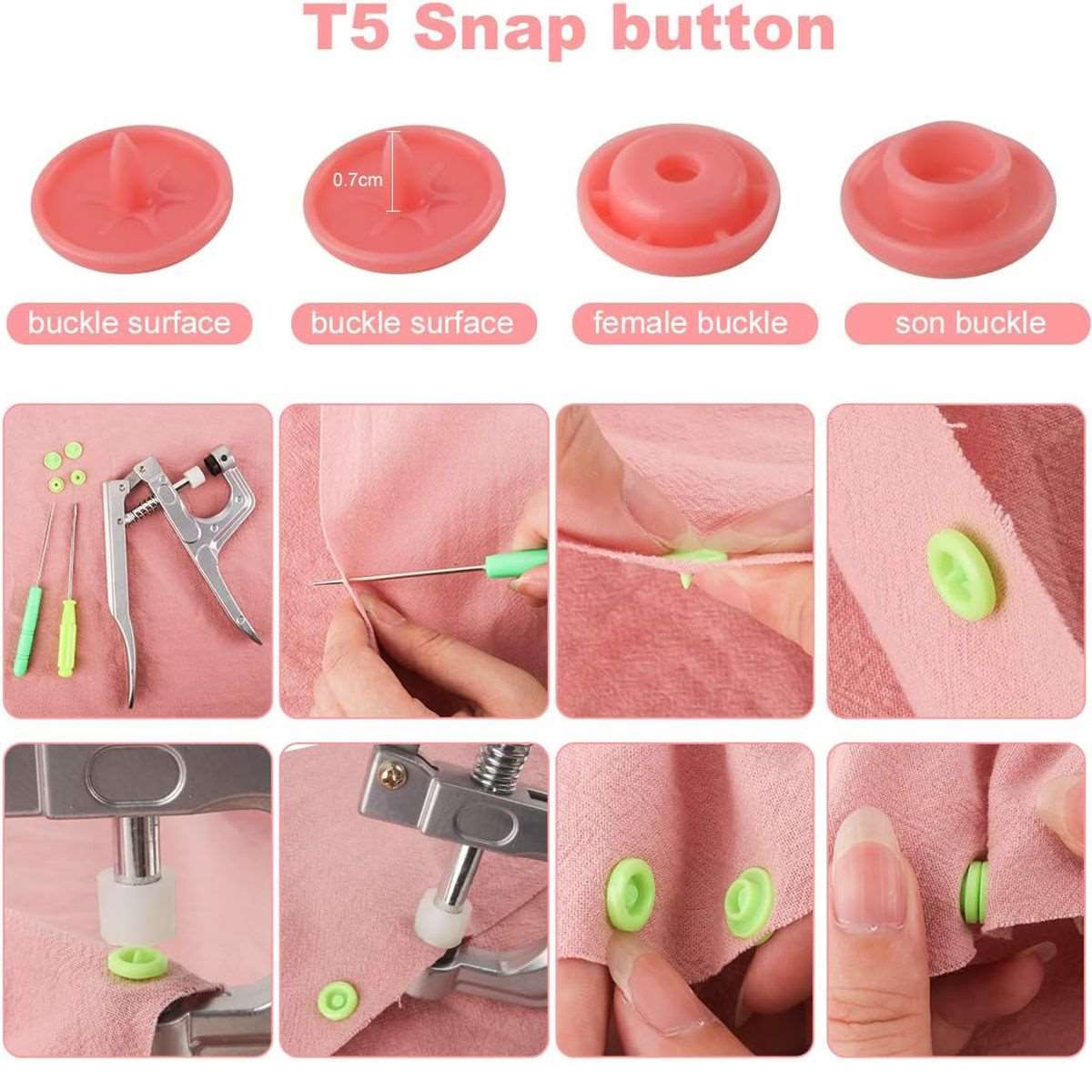 Craft 560 Sets T5 Snap Buttons No-Sew With Snaps Pliers Kit & 19 Tools