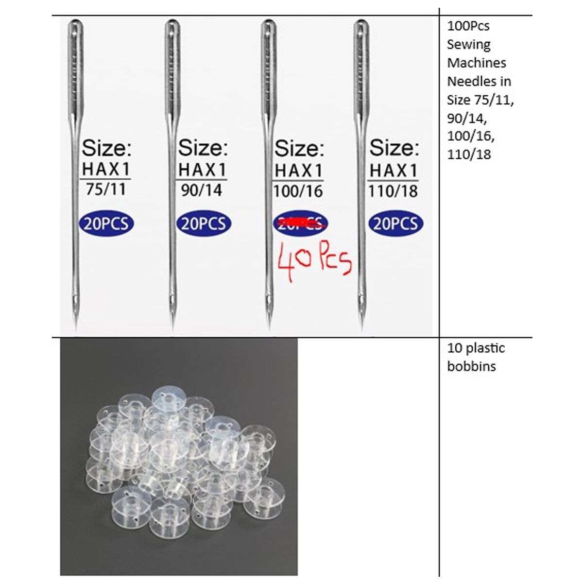 110 Piece Sewing Machine Needles Accessories & Supplies -100 Needles
