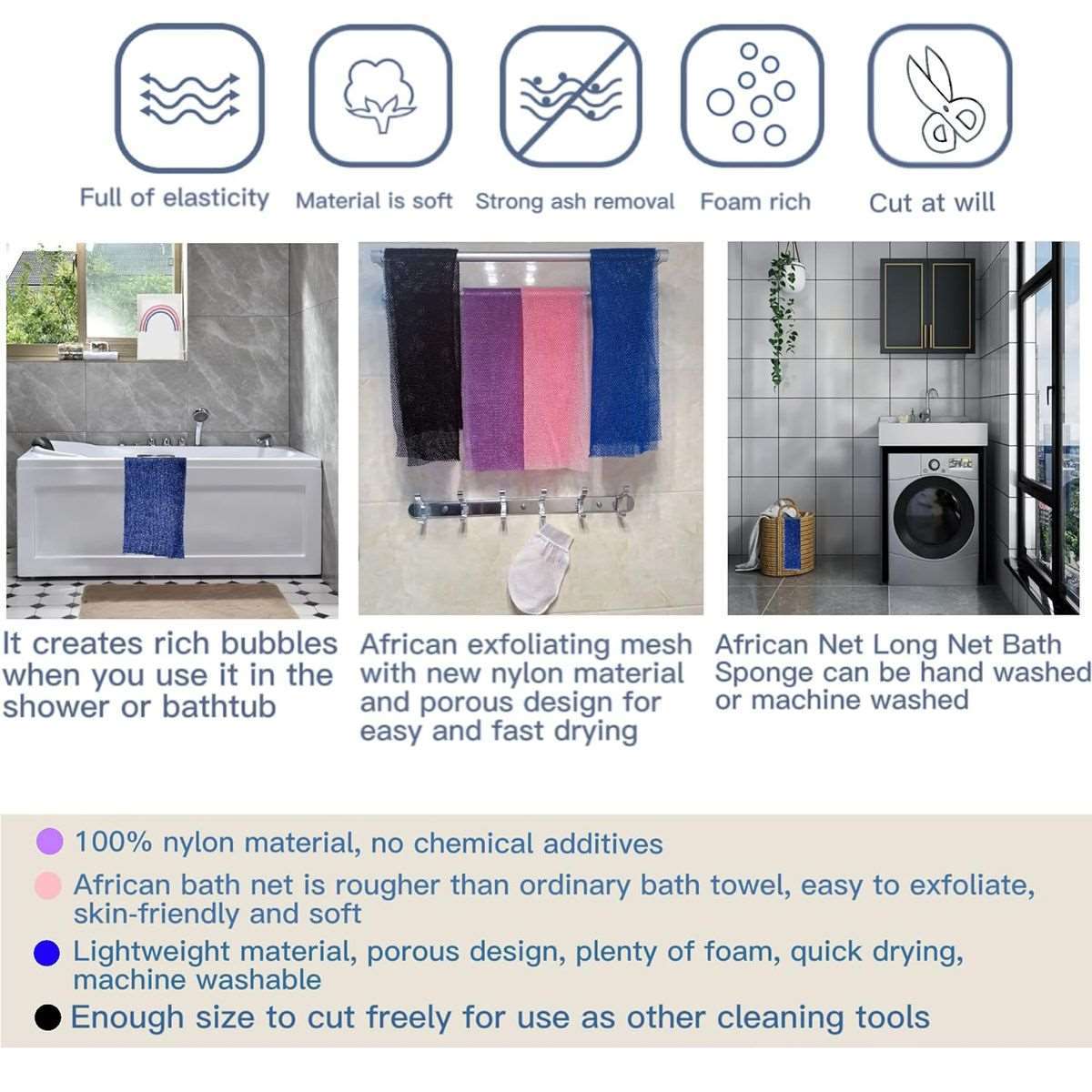 African Net Exfoliating Bath Sponges - Set of 4