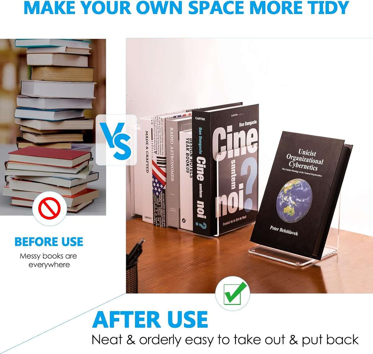 Clear Acrylic Bookends For Shelves Desk Book Stopper Organiser - 4 Piece