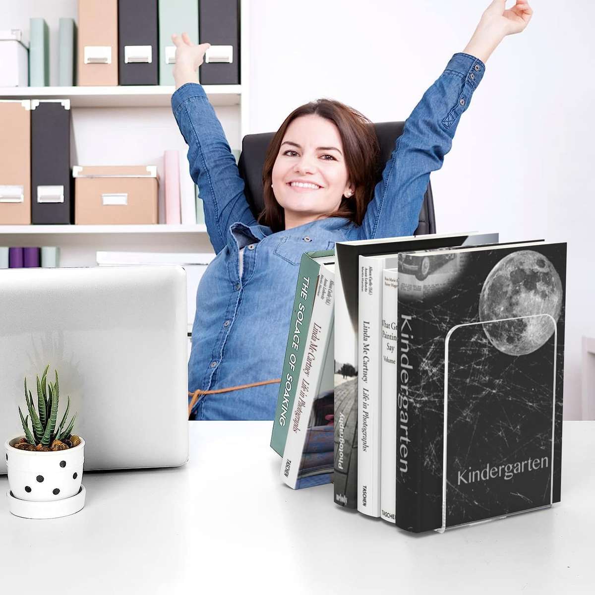 Clear Acrylic Bookends For Shelves Desk Book Stopper Organiser - 4 Piece