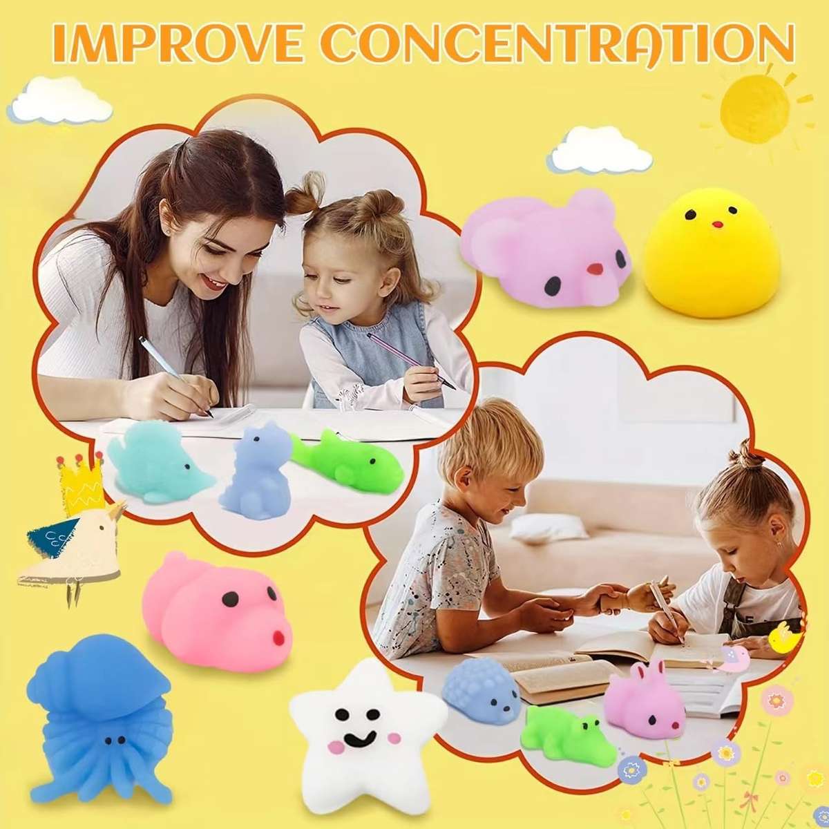 80 Pack Mochi Squishy Bulk Fidget Sensory Toy Party Favors for Kids