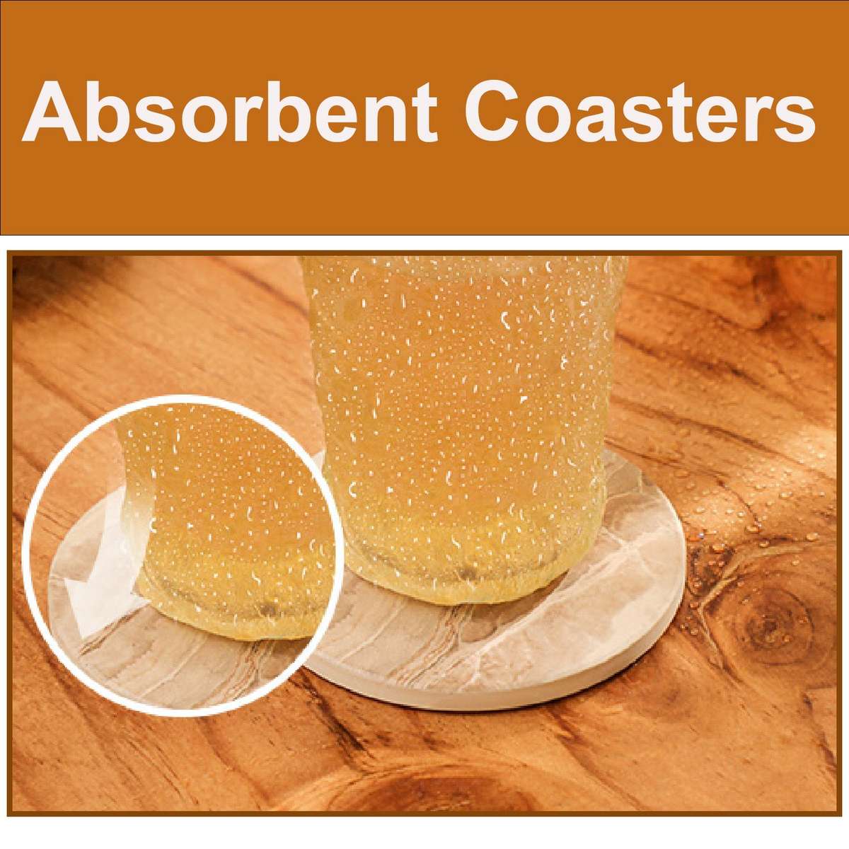 6 Pack Ceramic Drink Coasters With Holder For Cups Barware - Marble Style