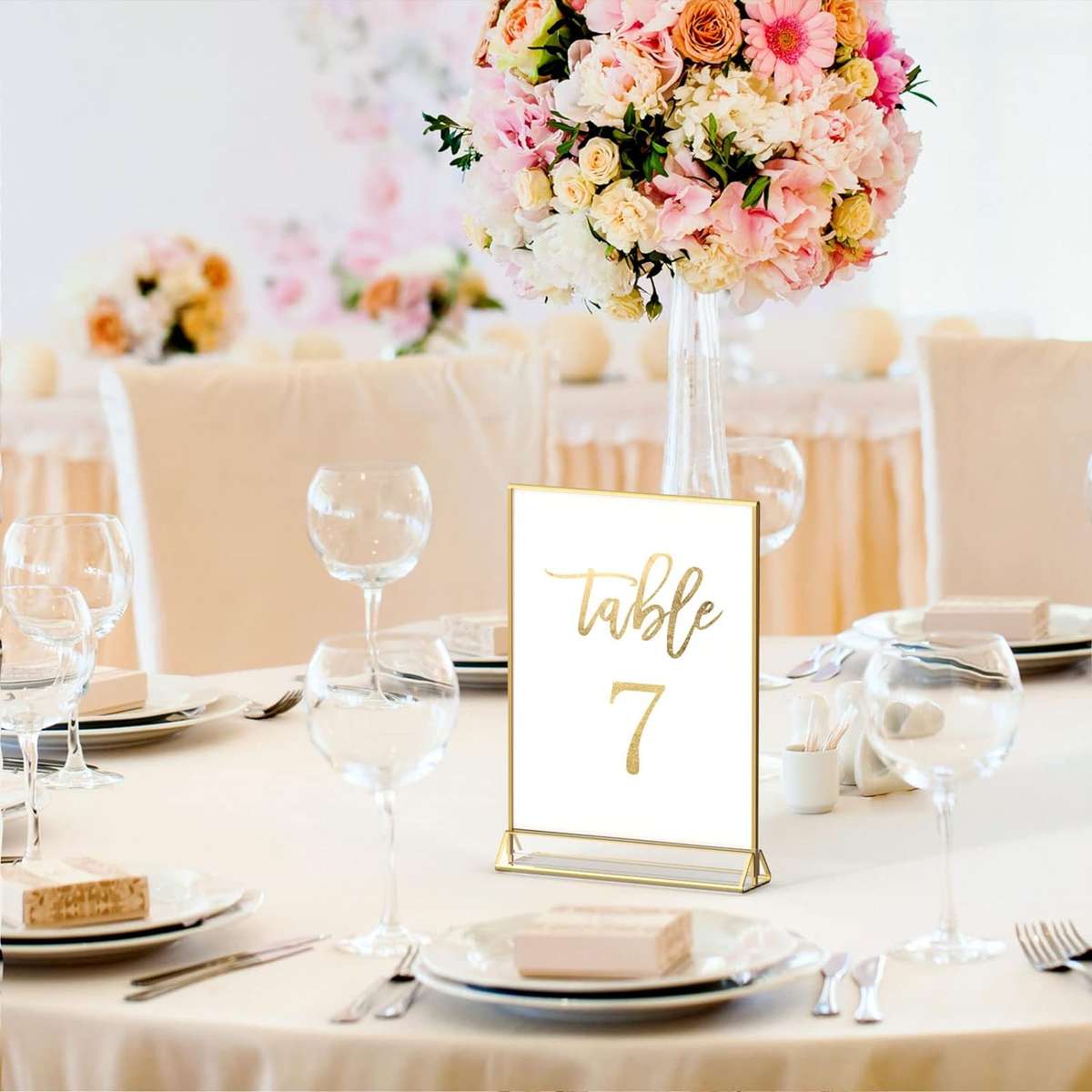 6 Pack 5x7" Clear Acrylic Sign Holder With Gold Border Wedding Table Stand