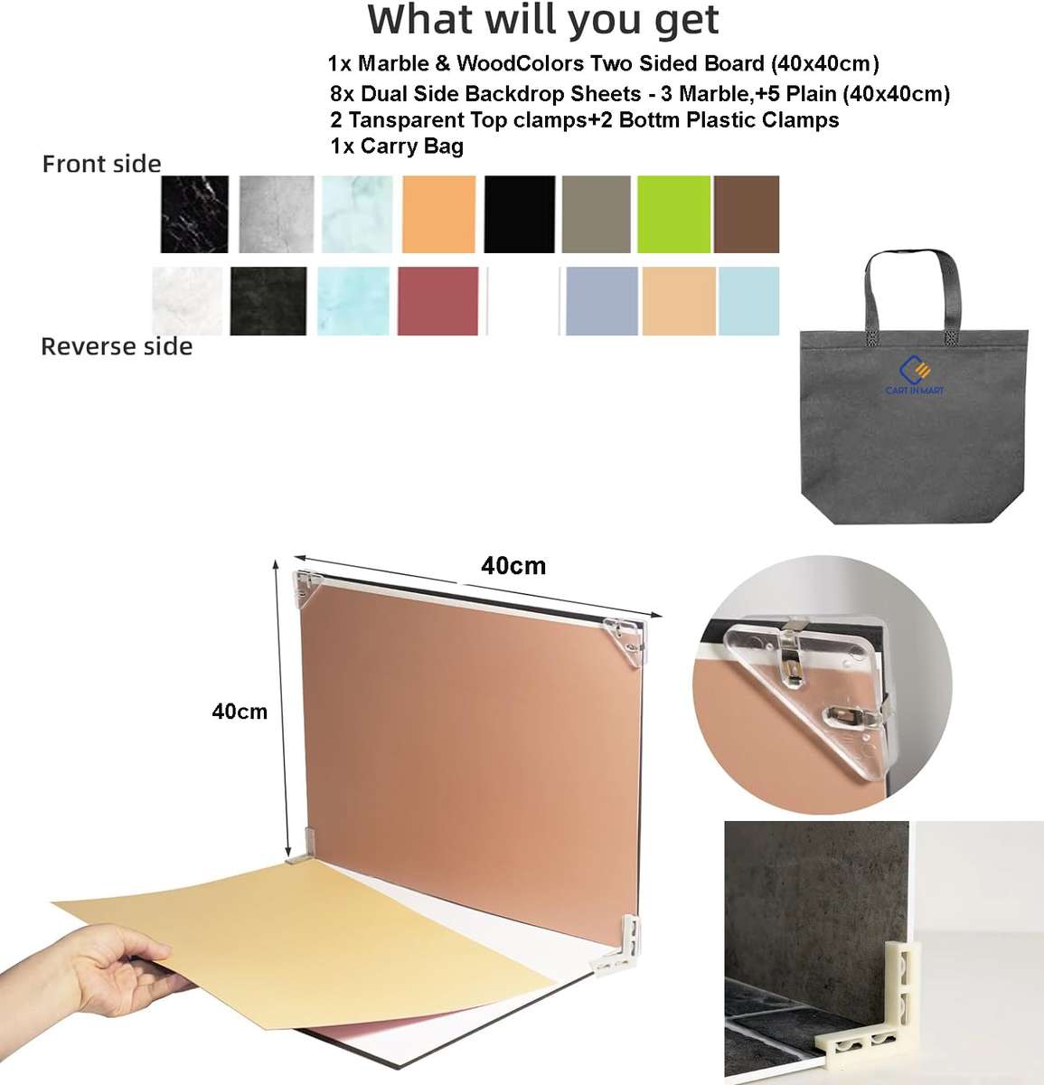 Tabletop Photo Board Backdrop Kit Small Product Photography with 16 Pattern