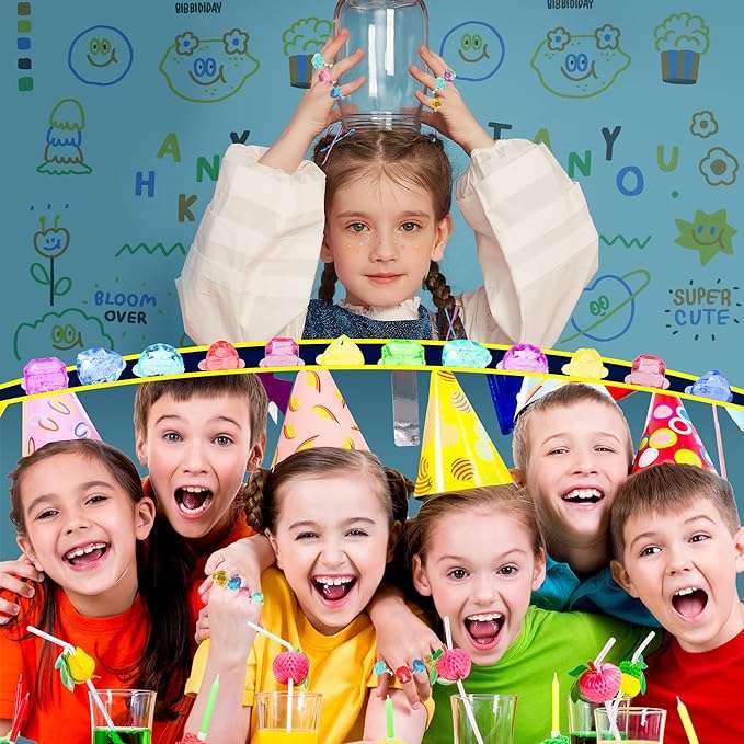 158 Piece Acrylic Gem Rings For Girls & Boys Kids Dress Up Party Favor Toys