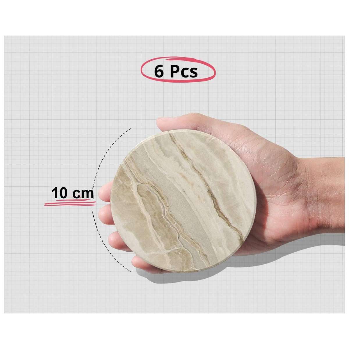 6 Pack Ceramic Drink Coasters With Holder For Cups Barware - Marble Style