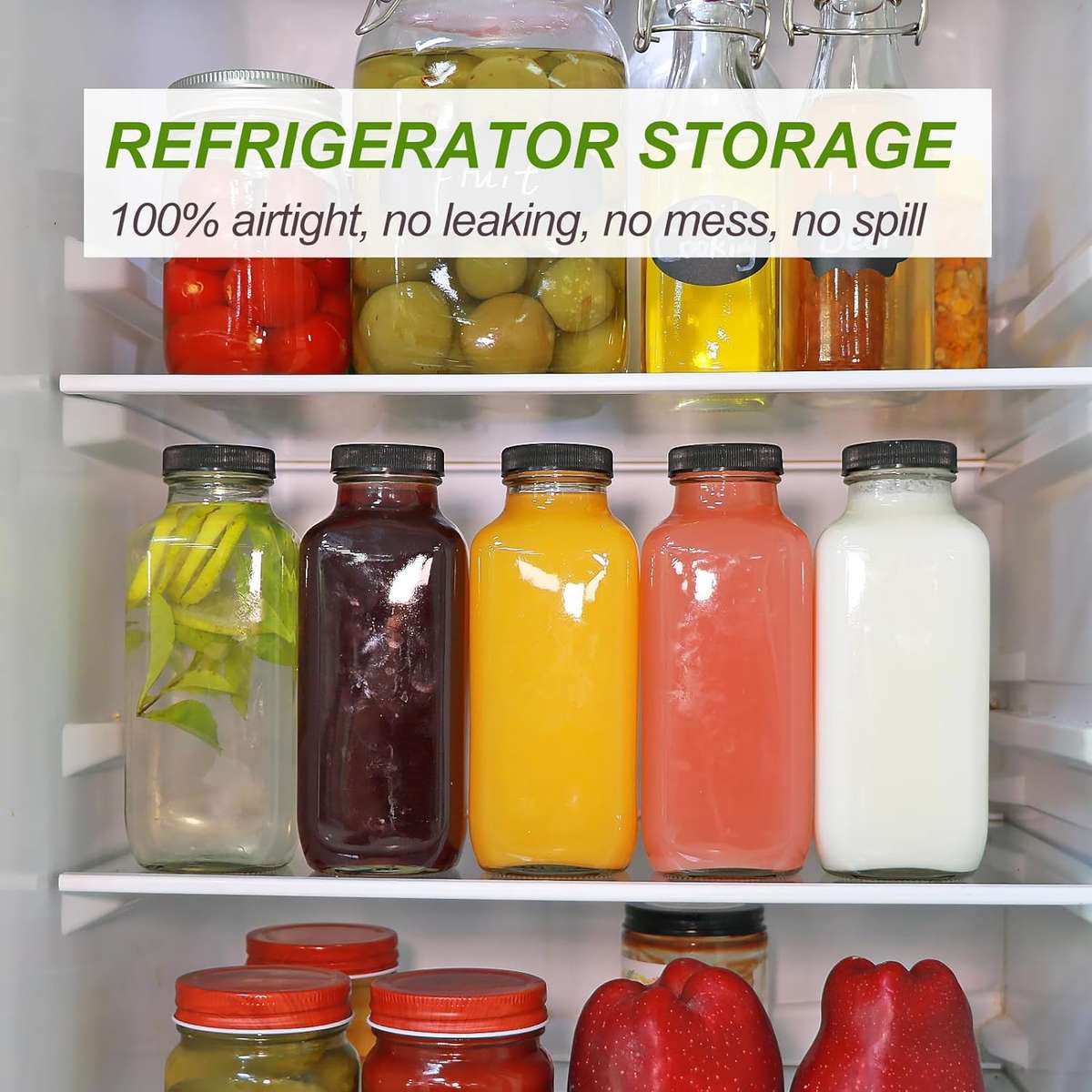 12 Pack Glass Juice Bottles With Lids 480ml Drinking Jars ,Glass Straws