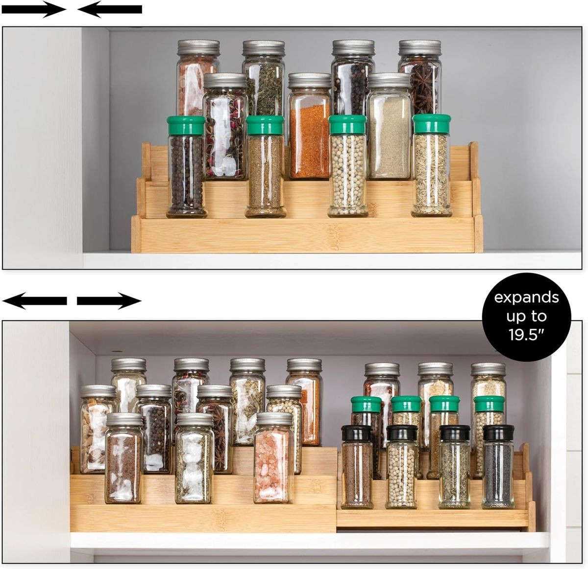 3 Tier Expandbale Bamboo Spice Rack Organiser Cabinet With Labels & Marker