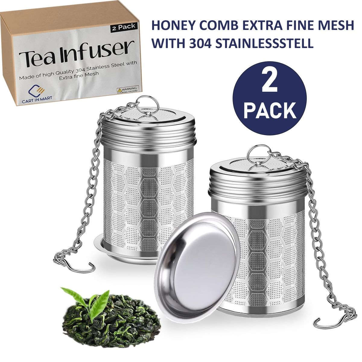 Stainless Steel Tea Strainers for Loose Tea Leaf, Mesh Tea Infuser - 2 Pack