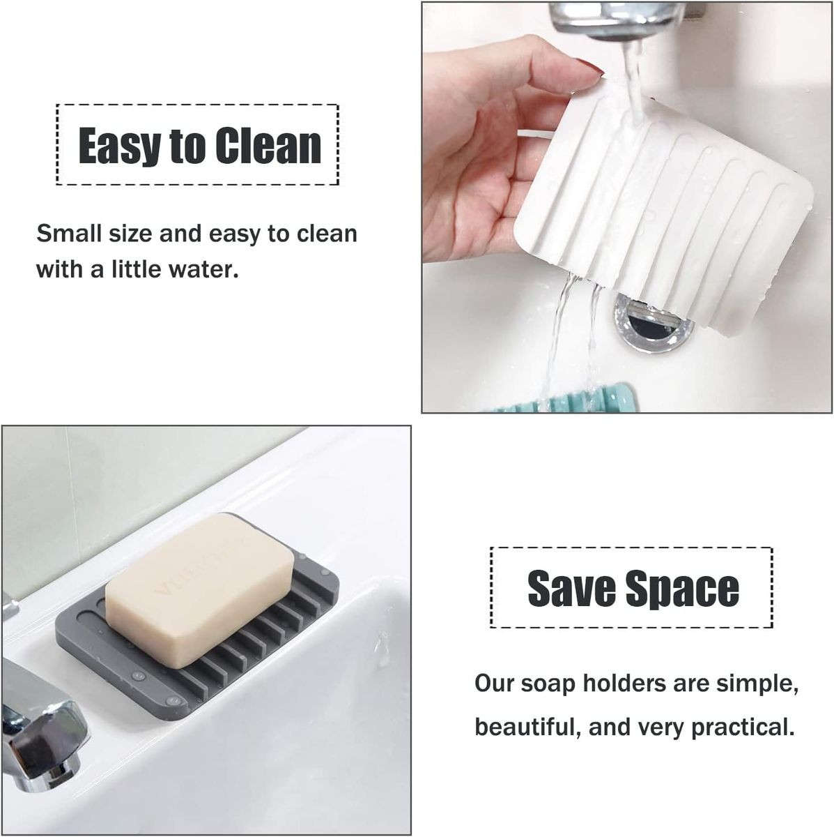 3 Piece Self Draining Premium Silicone Soap Holder Dish For Bathroom Kitchen