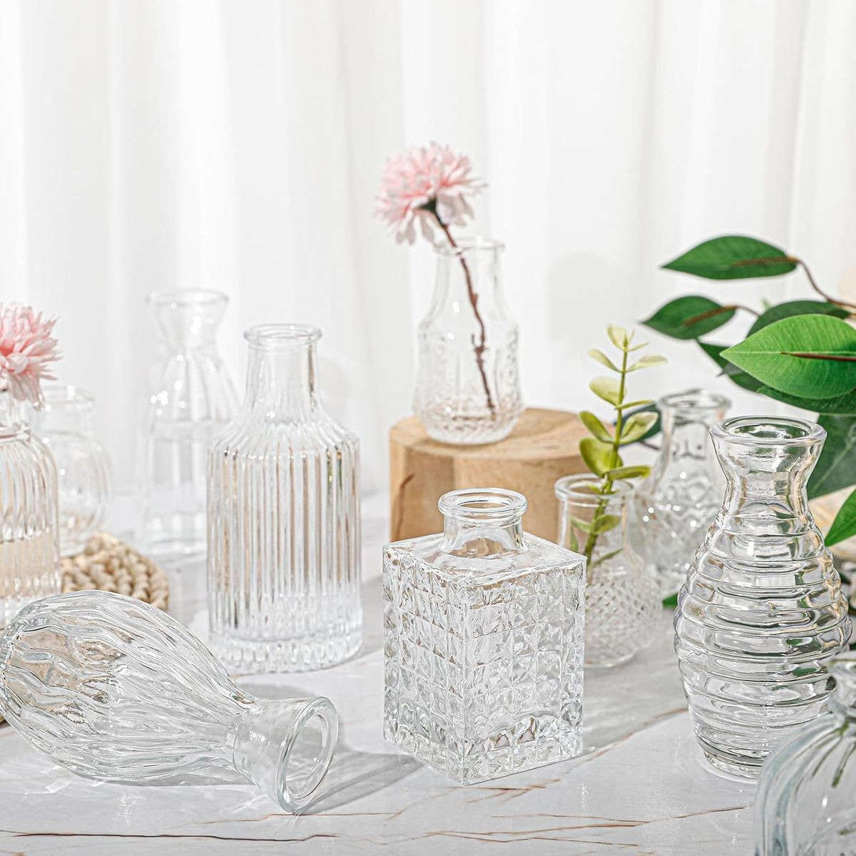 32 Pack Vintage Glass Bud Small Vase Set For Flower Home Wedding Decor