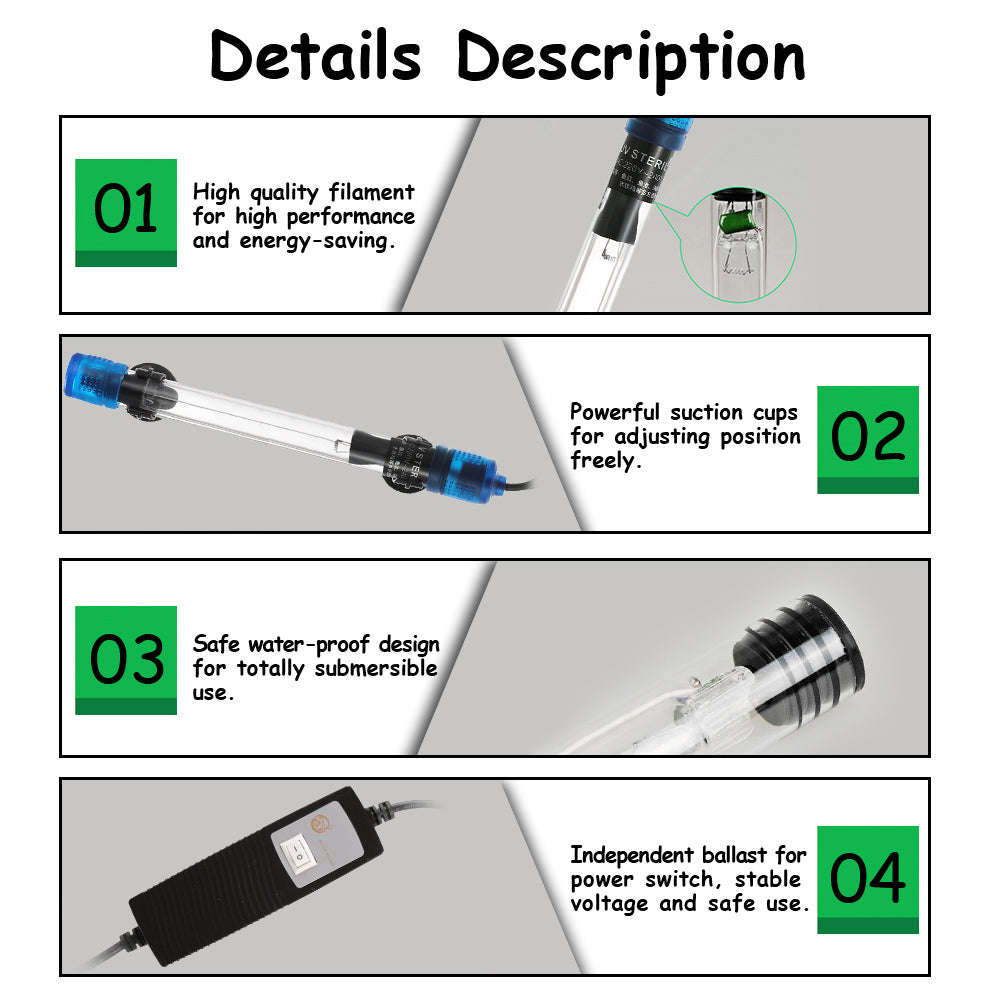 13W Submersible UV Light Sterilizer Sterilizing Lamp for Aquarium Fish Tank Pond Water Disinf