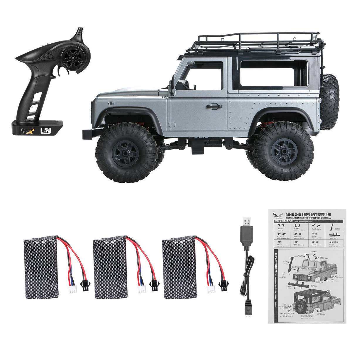 MN 99s 2.4G 1/12 4WD RTR Crawler RC Car Off-Road Truck for Land Rover Vehicle Models 3 batter