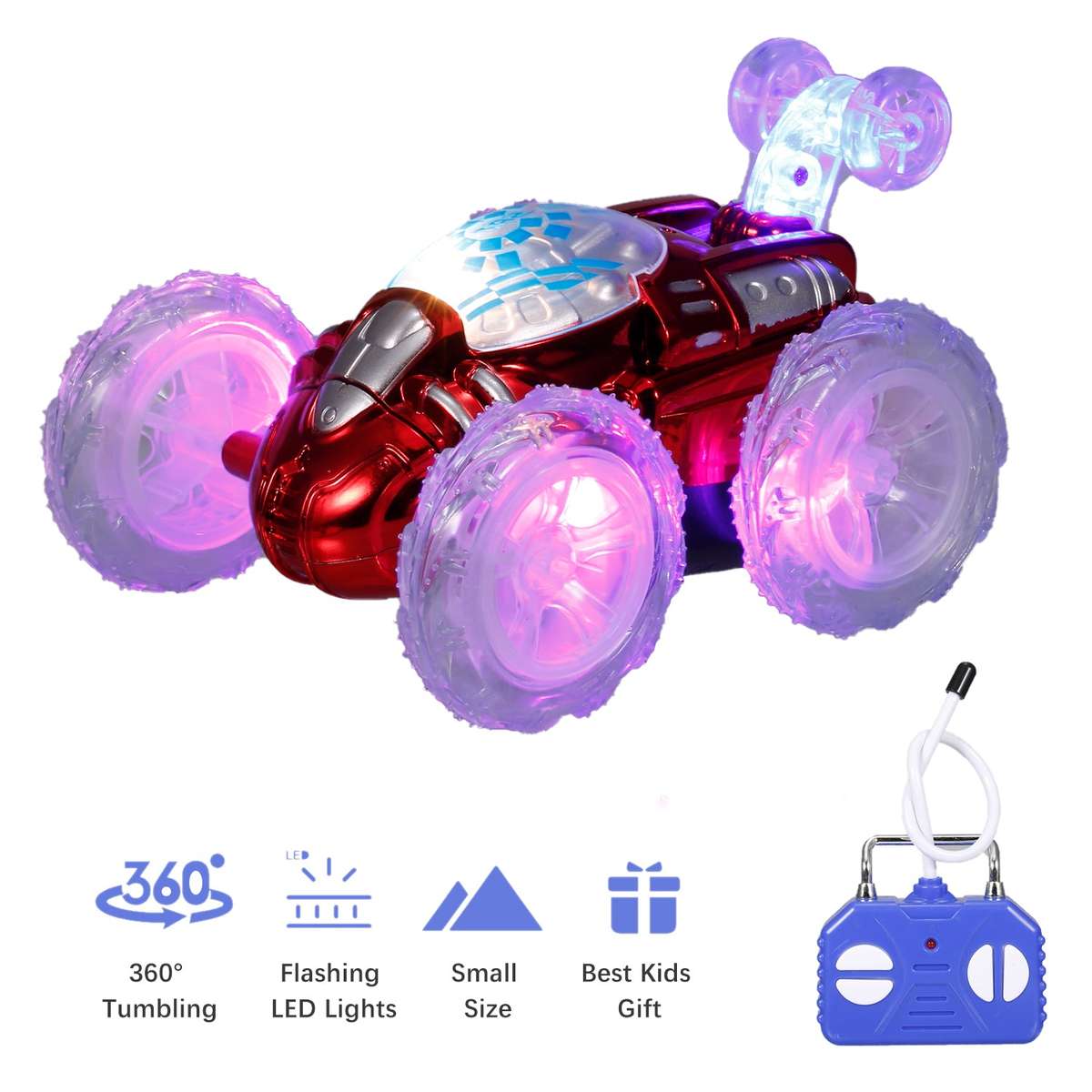Remote Control Stunt Car RC Car Toy with Flashing LED Lights 360 Tumbling for Kids Boys Girl