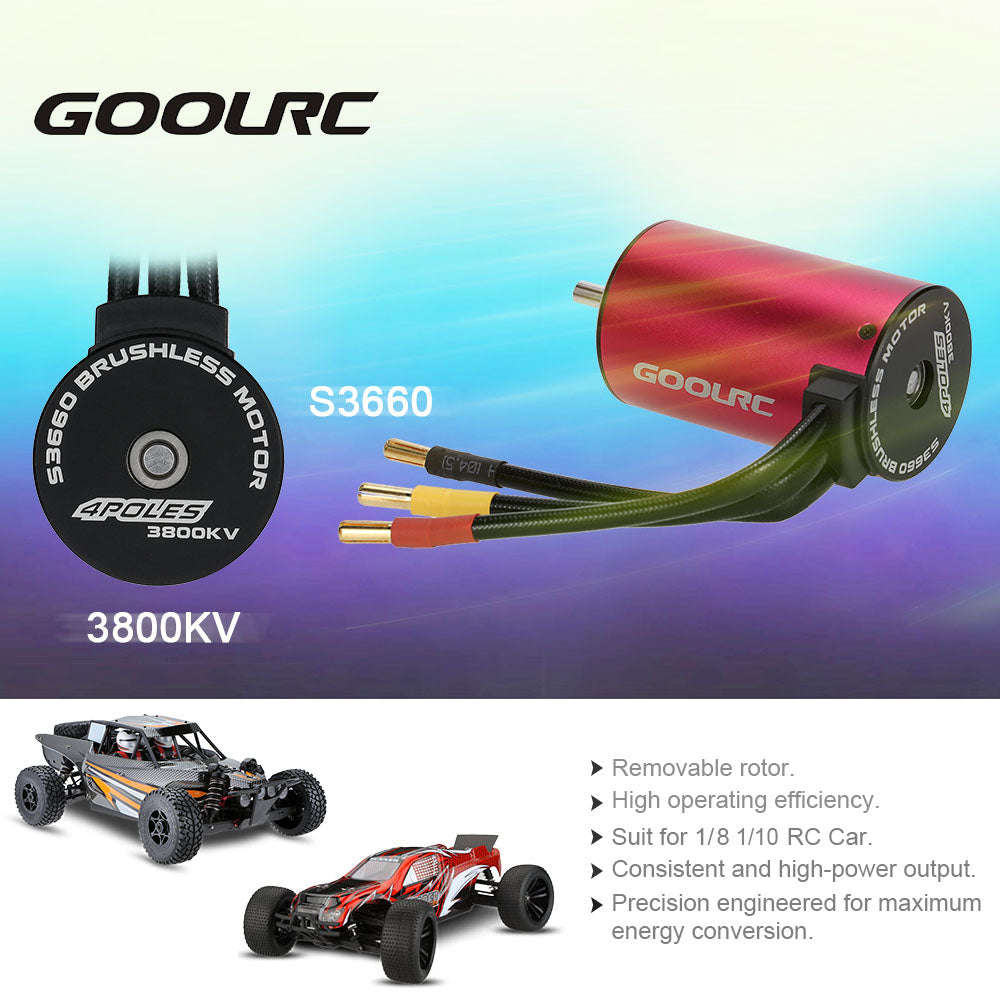 GoolRC S3660 3800KV 4 Poles Brushless Sensorless Motor for 1/8 1/10 RC Car Truck