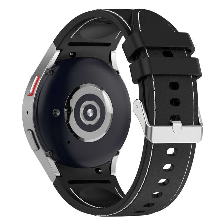 For Samsung Galaxy Watch 6 / 6 Classic Leather Silicone Watch Band(Black+White)