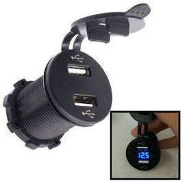Dual USB power socket with Voltmeter - Round