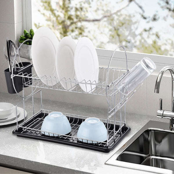 Dish Drying Rack - 2 Layer Silver Dish Drying Rack For Kitchen Counter