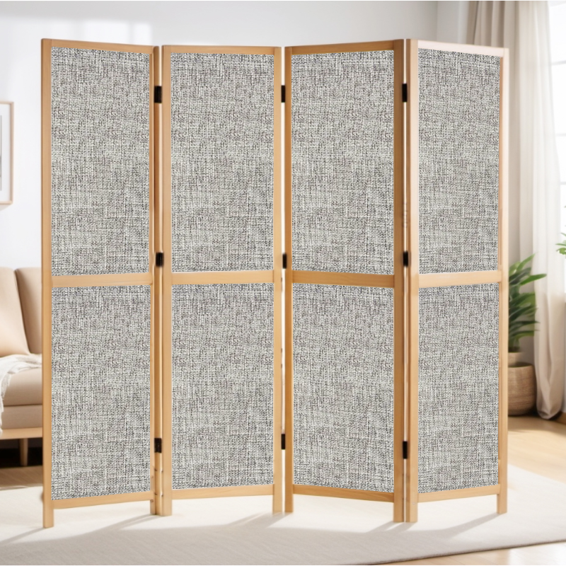 Partition Room Divider - 4-Panel Double-Sided Upholstery Fabric Folding Screen Room Divider