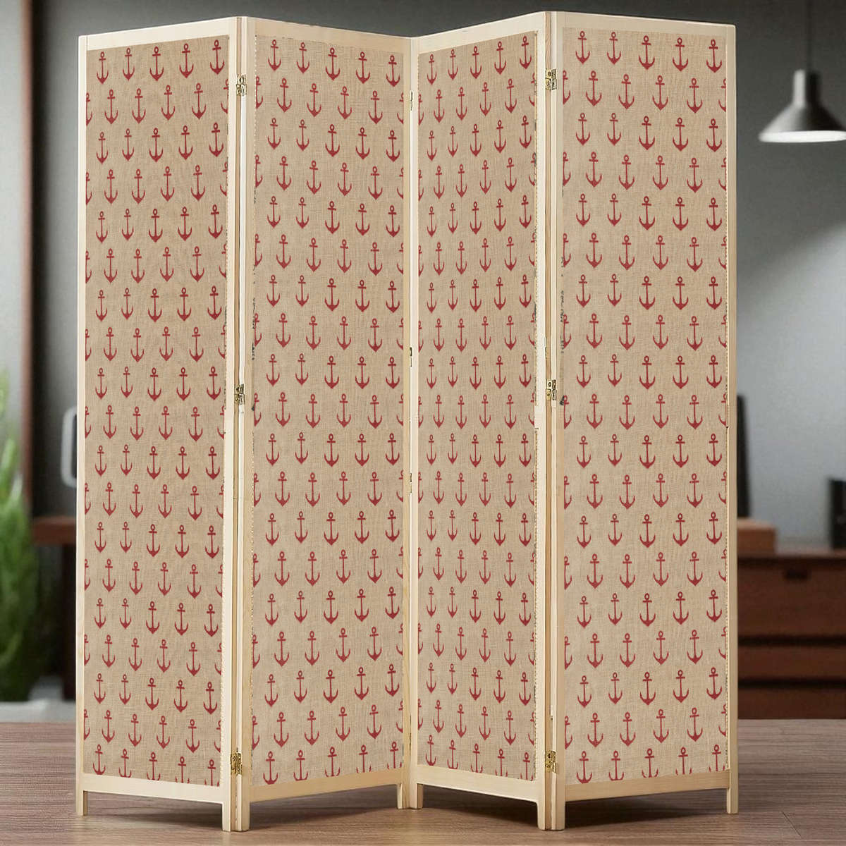 Partition Room Divider - 4 Panel See-through Printed Hessian Folding Screen Room Divider with Sol...