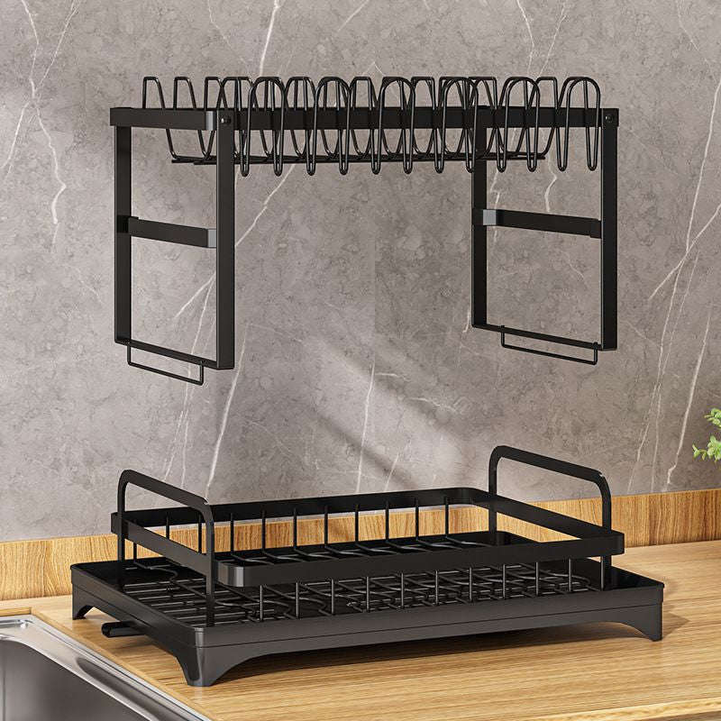 2 Tiers Expandable Drying Drainer with Cutlery and Removable Dividers