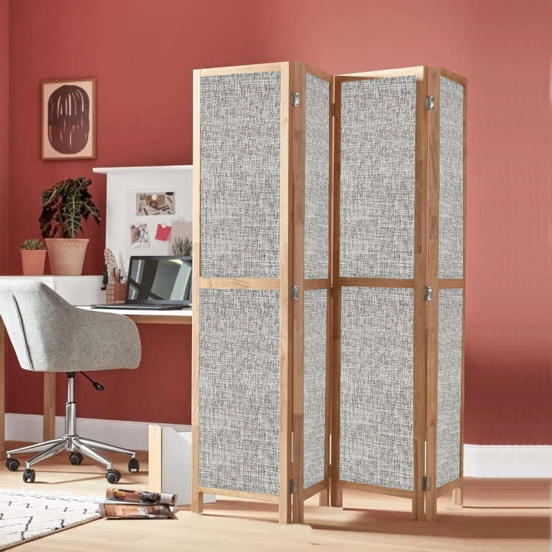 Partition Room Divider - 4-Panel Double-Sided Upholstery Fabric Folding Screen Room Divider