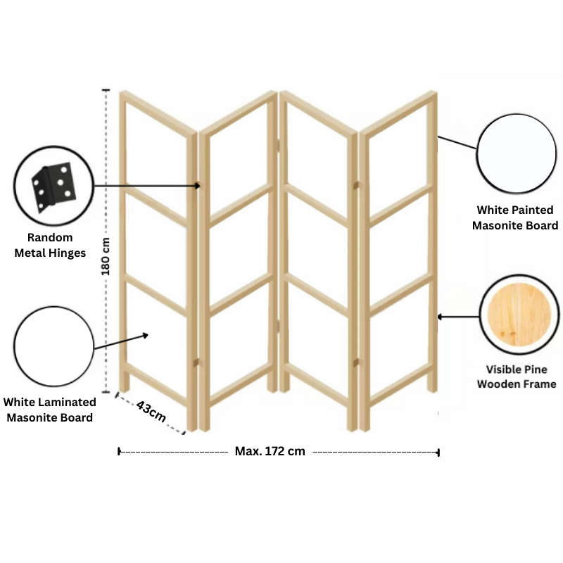 Partition Room Divider - 4-Panel Double-Sided White Faced Folding Screen Room Divider with Sealed...