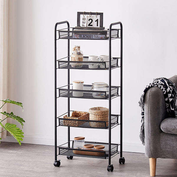 5-Tier Metal Storage Rolling Mesh Utility Trolley Cart with Wheels