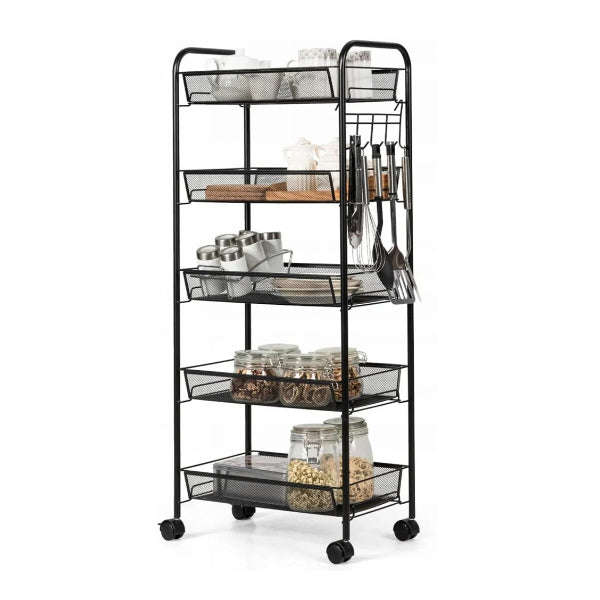 5-Tier Metal Storage Rolling Mesh Utility Trolley Cart with Wheels