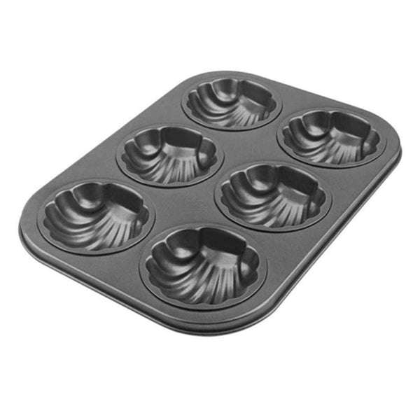 Shell Shaped 6 Hole Non-Stick Flat Bottom Carbon Steel DIY Muffin Backing Tray