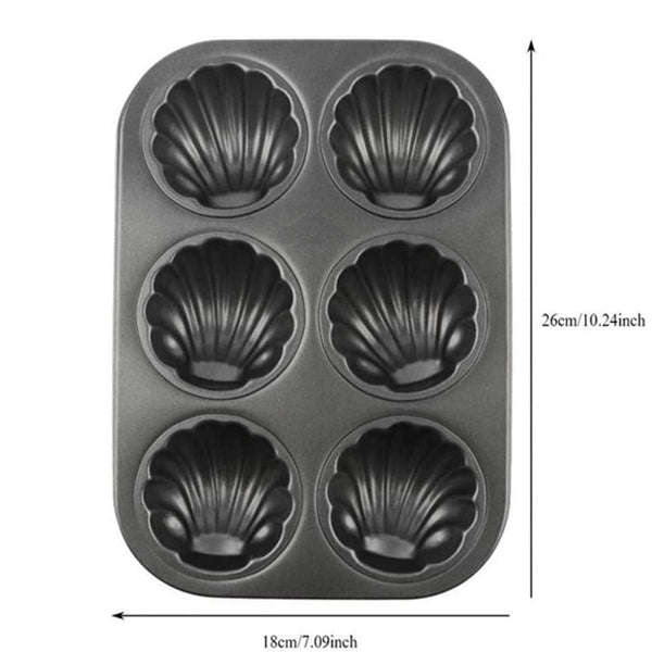 Shell Shaped 6 Hole Non-Stick Flat Bottom Carbon Steel DIY Muffin Backing Tray